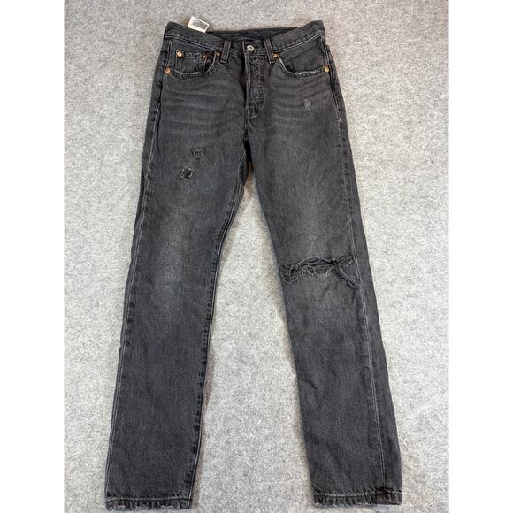 Vintage Y2K Levis 501 Denim Straight Jeans Womens 26 Black Red Tab Distressed - Picture 1 of 10
